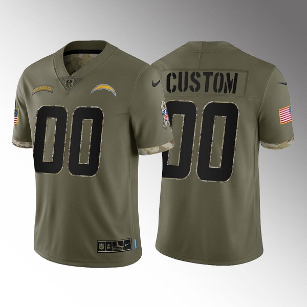 Men's Los Angeles Chargers Customized Olive 2022 Salute To Service Limited Stitched Jersey